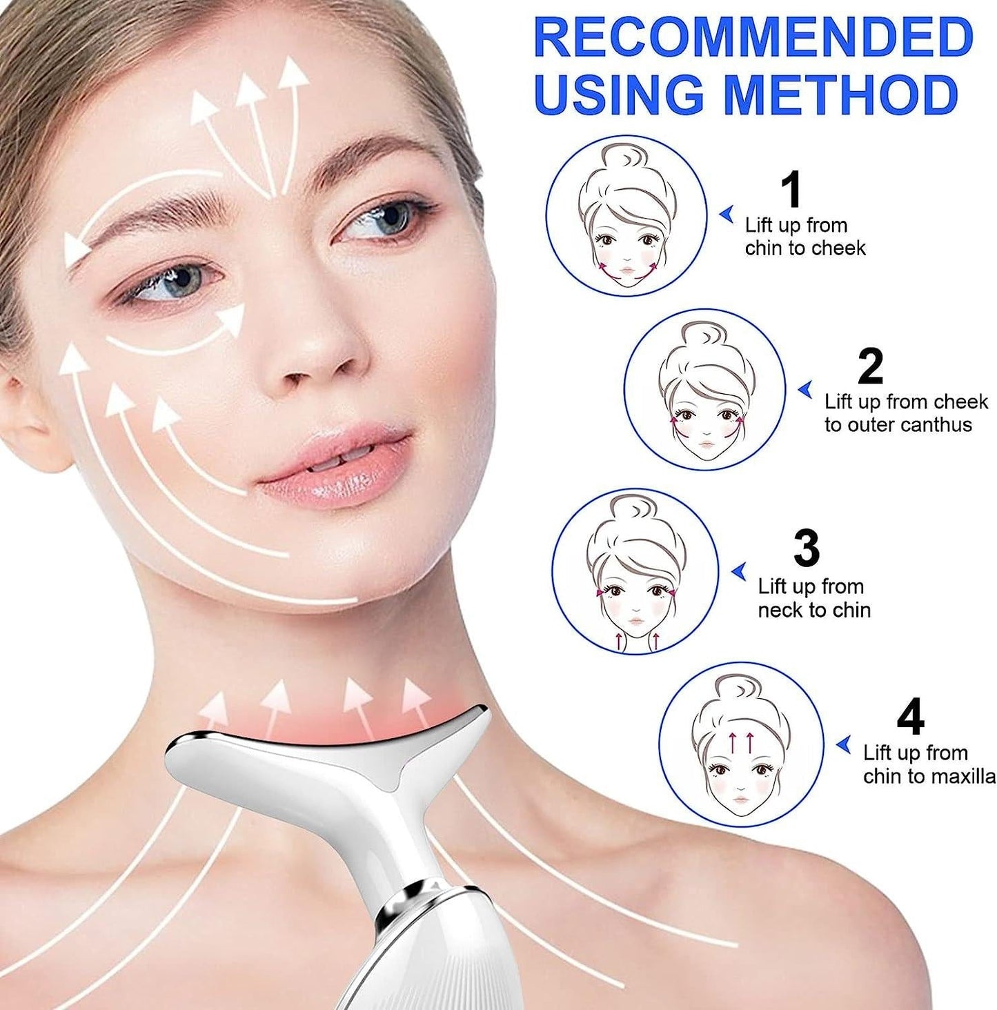 EMS Face Lifting Massager with Red Light Therapy | Facial, Neck & Eye Microcurrent Vibrating Massage Tool | Anti-Wrinkle Skin Tightening Device (Random Color)